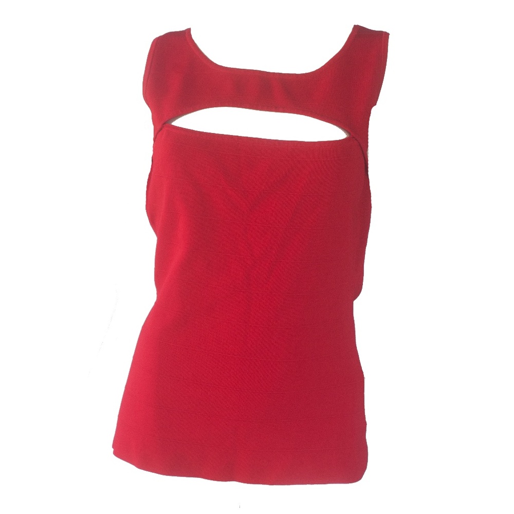 Cache Red Knit Stretch Cut Out Tank Top